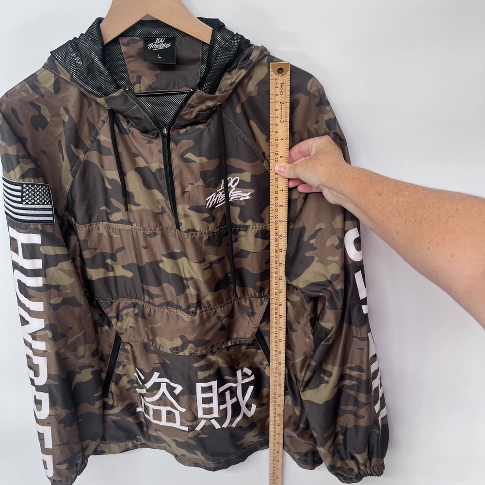 100 Thieves Camo Windbreaker Anorak Mens Large Green Brown Streetwear‎ Techwear - Picture 5 of 8